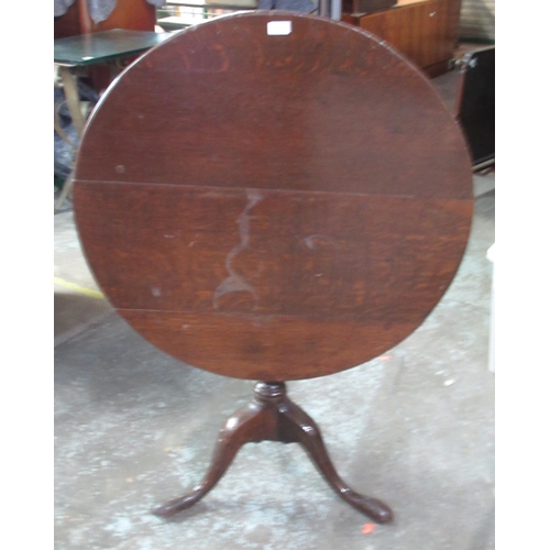 626 - Geo.111 oak tripod table, circular tilt top on slender column support, D82cm H70cm