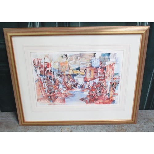 534 - WITHDRAWN  Spencer W Tart (British Contemporary); 'Carpet Suk' colour print, signed and titled in pe... 