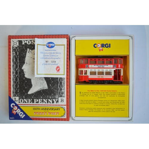 155 - Collection of mostly diecast tram models to include Matchbox limited edition framed cabinet exploded... 