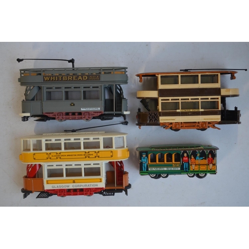 155 - Collection of mostly diecast tram models to include Matchbox limited edition framed cabinet exploded... 