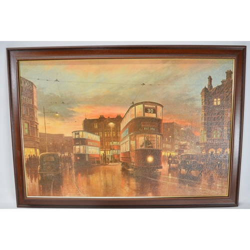 158 - Collection of tram related pictures and books to incl. textured print by Don Brekin (85.5x60cm), Cit... 