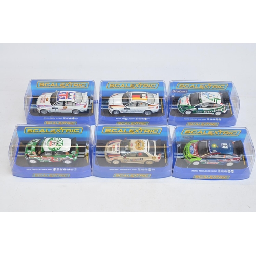 182 - Six as new Scalextric WRC and WTCC slot racing car models to include C2962 Ford Focus, C2789 Subaru ... 