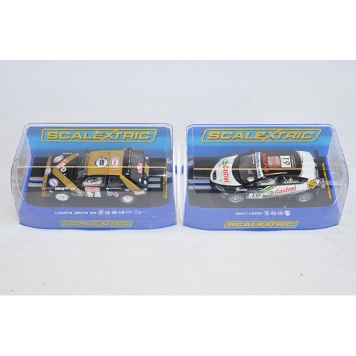 183 - Six Scalextric rally slot racing car models to include C2682 Mitsubishi Lancer Evolution 7 WRC Colle... 