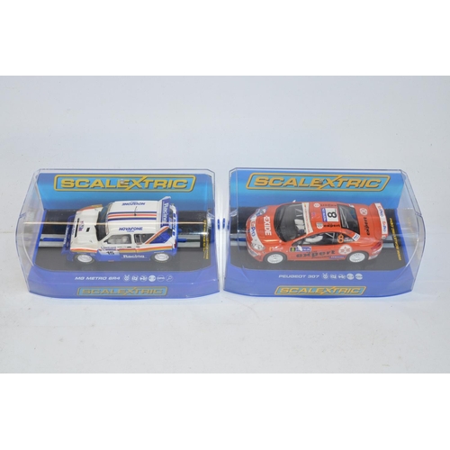 184 - Six Scalextric rally slot racing car models to include limited edition C2487A Skoda Fabia WRC Works ... 