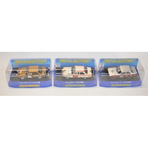 189 - Three as new/never run Scalextric Ford Escort MkI rally cars to include C3212 1969 Broadspeed, C2920... 