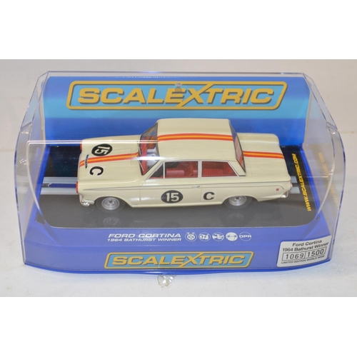 192 - Three as new/never run Scalextric Ford Cortina MkI slot car models to include C3502 HSCC ByBox HTCC ... 