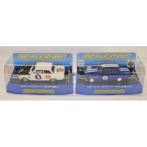 193 - Four as new/never run Scalextric Ford Cortina MkI slot car models to include C3210 Lotus Cortina 196... 