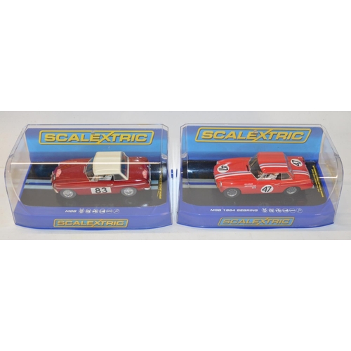 194 - Five as new/never run Scalextric MGB slot car racing models to include C3312 1964 Sebring, C3415 No4... 