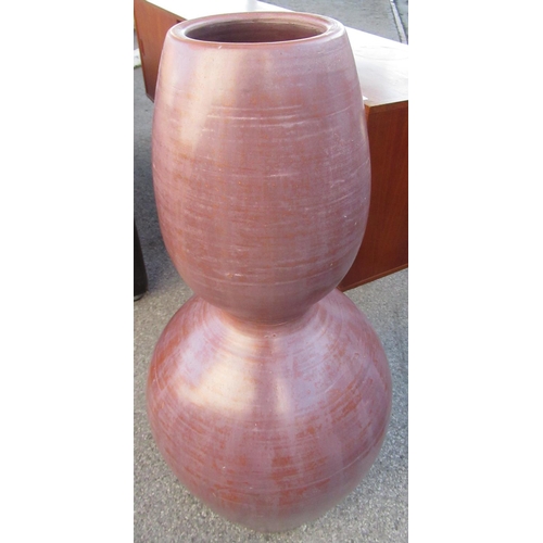 157 - Large 1970s glazed terracotta pottery double gourd shaped floor vase, H95cm