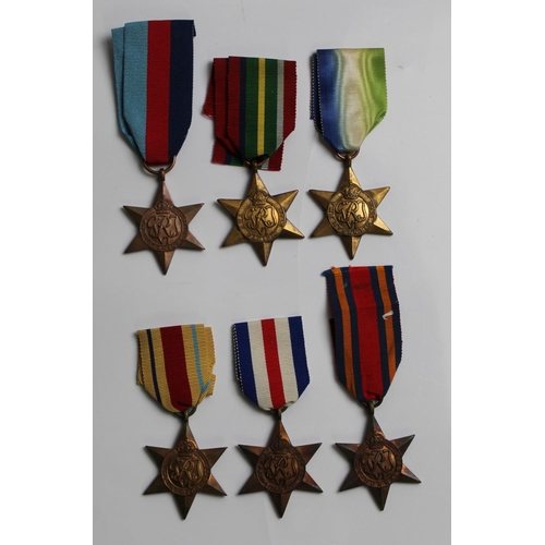 541 - Six WWII Stars. 1939-45, France and Germany, Burma, Africa, Pacific, and Atlantic