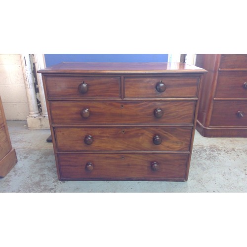 694 - C19th mahogany chest of two short over three long drawers with turned knob handles, H78cm, D47cm, W8... 