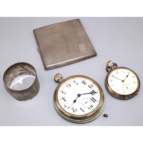 81 - Swiss silver open face pocket watch, stepped white enamel Arabic dial with subsidiary seconds, case ... 