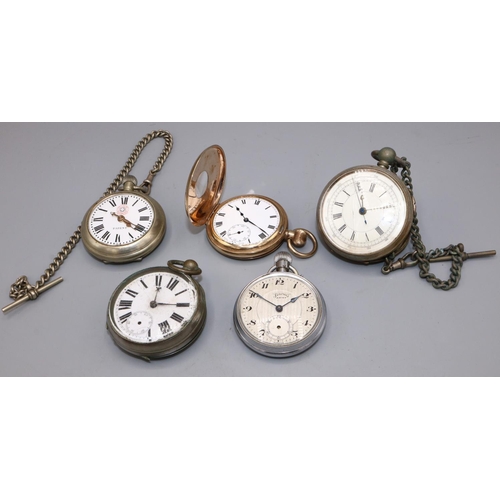 84 - Early C20th rolled gold half hunter pocket watch, white enamel Roman dial with subsidiary seconds, c... 