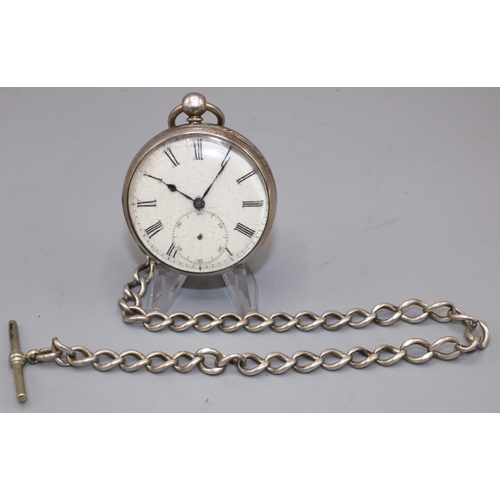 85 - Victorian silver pocket watch, white enamel Roman dial  with subsidiary seconds, double bottomed coi... 