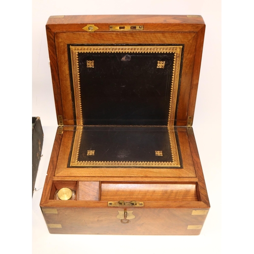 382 - Satinwood writing box with fitted interior, L30cm; and an early C20th mandolin harp, made in Saxony,... 