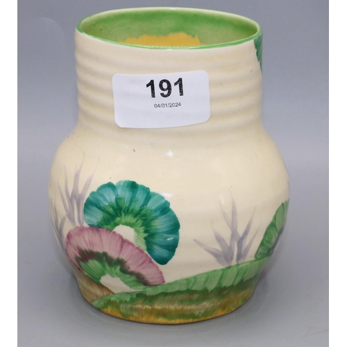 191 - Clarice Cliff for Wilkinson Ltd - Bizarre 'Aurea' pattern vase with ribbed neck, shape 565, H12cm