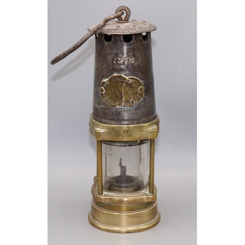 134A - John Mills & Son of Newcastle-on-Tyne miner's safety lamp, H24cm