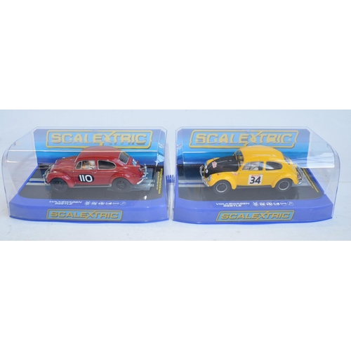 199 - Six Scalextric 1/32 scale Volkswagen Beetle slot car models to include 4x classic Beetles, C3204 196... 