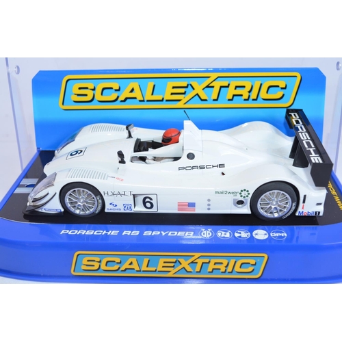 208 - Scalextric racing slot cars C2897 Peugeot 908 HDi FAP 2007 No7, C2906 Porsche RS Spyder Porsche Engi... 