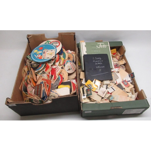 289 - Collection of beer mats and match boxes (2 boxes)