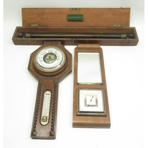 389 - Adie & Son, Edinburgh C19th cased brass rolling parallel rule L62.5cm and two aneroid barometers (3)