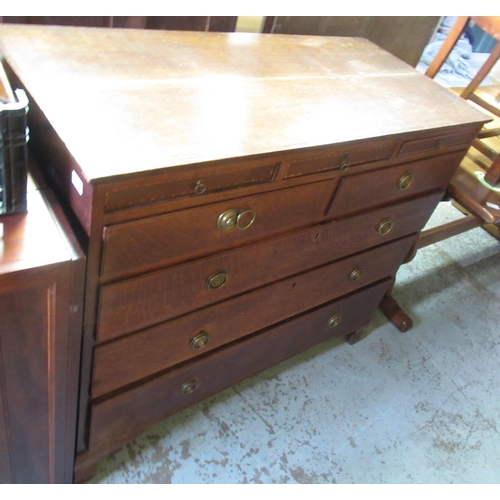 631 - Geo.111 oak chest with three inlaid frieze drawers above two short and three long drawers with brass... 