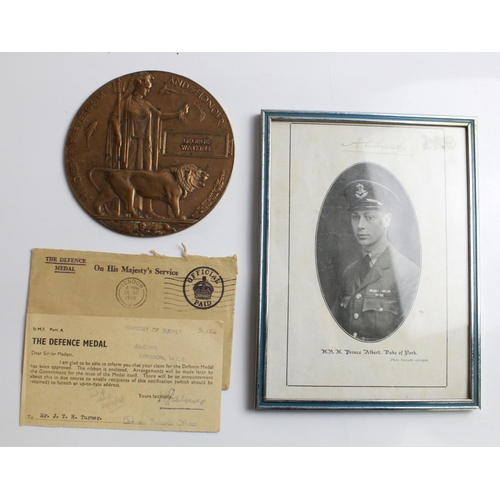 566 - Death Penny to GEORGE WATKINS, framed picture of Prince Albert, Confirmation letter for the award of... 