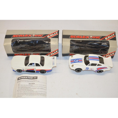 235 - Seven vintage Scalextric slot car models to include C288 Silver Porsche With Lights (excellent littl... 