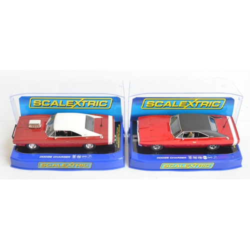 242 - Six 1/32 scale Dodge Charger slot car racing models from Scalextric to include C3317 Hot Rod, C3652 ... 