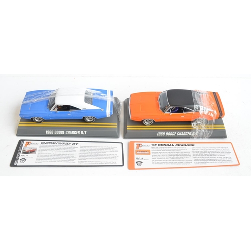 243 - Five 1/32 scale Dodge Charger slot car racing models from Pioneer to include P005 '68 Bengal Charger... 