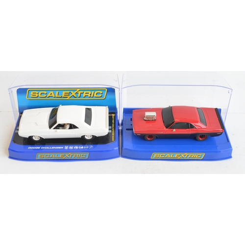 258 - Six 1/32 scale racing slot car models to include Scalextric C3537 Dodge Challenger T/A 340 Six Pack ... 