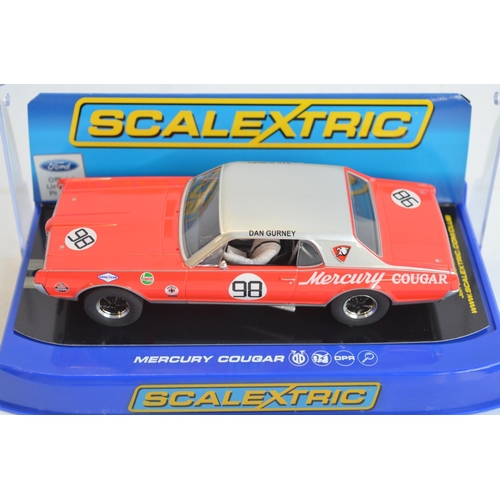 261 - Four 1/32 scale racing slot car models from Scalextric to include C2655 Ford Gran Torino LM 1976 No9... 