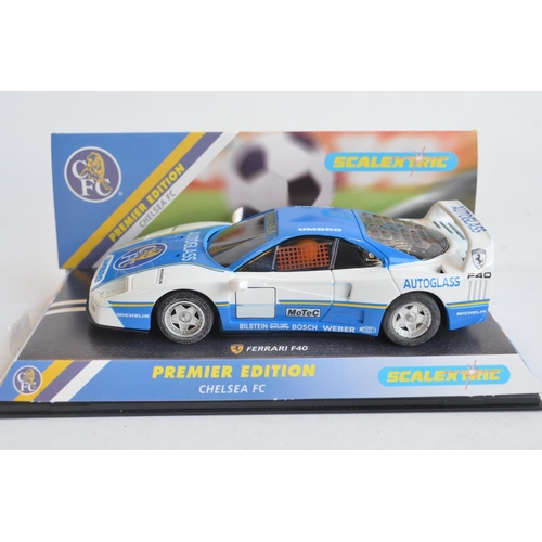 263 - Six 1/32 scale racing slot car models from Scalextric to include C2152 Premier Edition Chelsea FC Fe... 