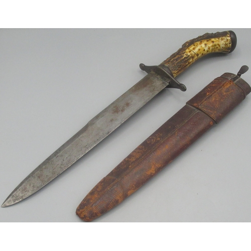 602 - Late C19th/ early C20th Arnachellum Salem Indian antler handled bowie knife, steel guard and pommel ... 