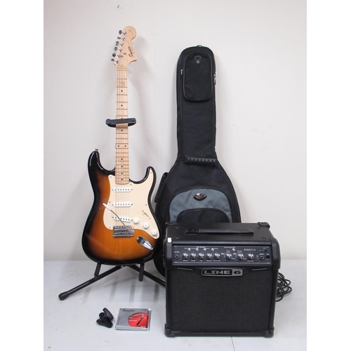 439 - Squier Strat by Fender, Affinity Series sunburst electric guitar, Made in China, s/n CY100304360, wi... 