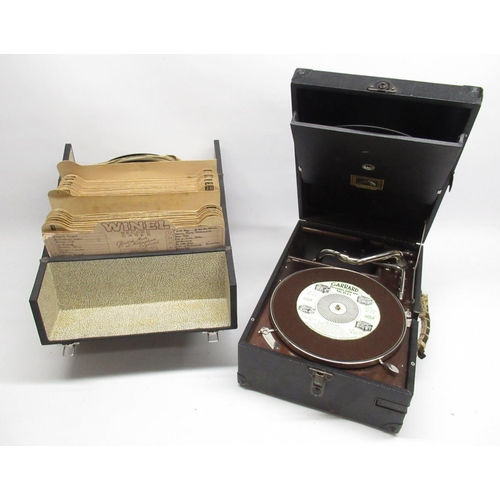 450 - HMV Portable Gramophone with a collection of English Folk Dance and Song Society 78 records