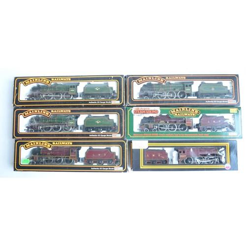 286 - Six OO gauge electric steam train models to include Mainline 37-057 BR green Rebuilt Scot 46100 