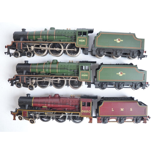 286 - Six OO gauge electric steam train models to include Mainline 37-057 BR green Rebuilt Scot 46100 