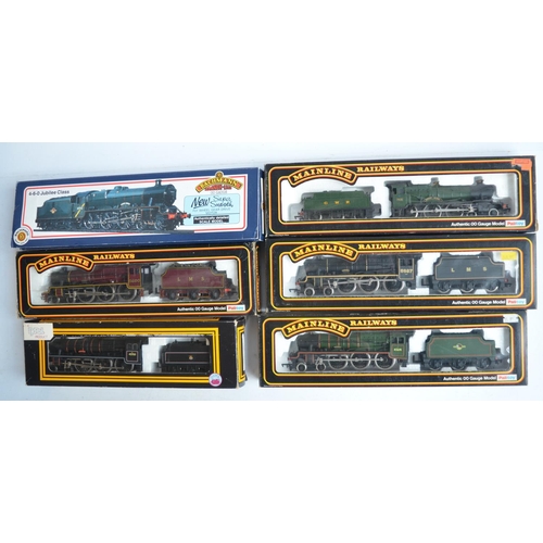 287 - Six OO gauge electric steam train models to include Mainline 37-061 LMS crimson Jubilee Class 5XP 56... 