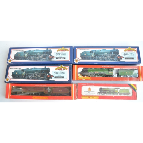 289 - Six OO gauge electric steam train models to include Bachmann 31-153 BR green Jubilee Class 45596 