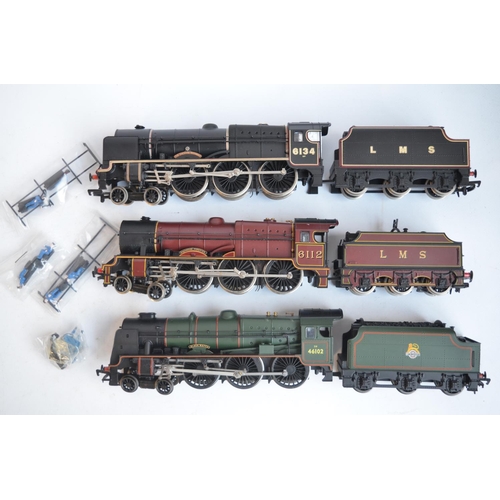 290 - Seven OO gauge electric steam train models to include Bachmann 31-276 LMS black Royal Scot 6134 