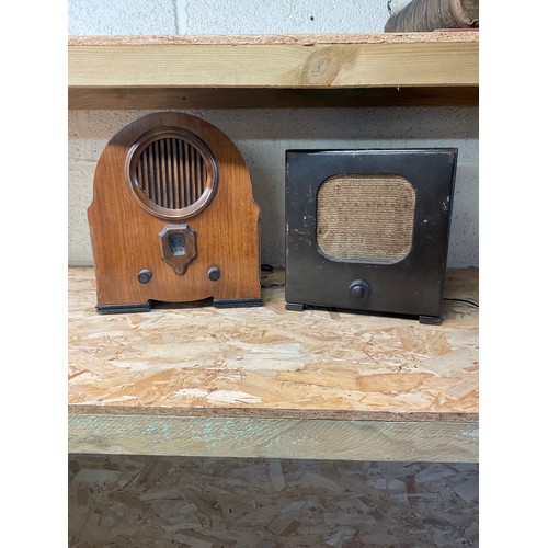 1002 - Baby X model Stentorian loudspeaker and a wooden Art Deco style radio (2)