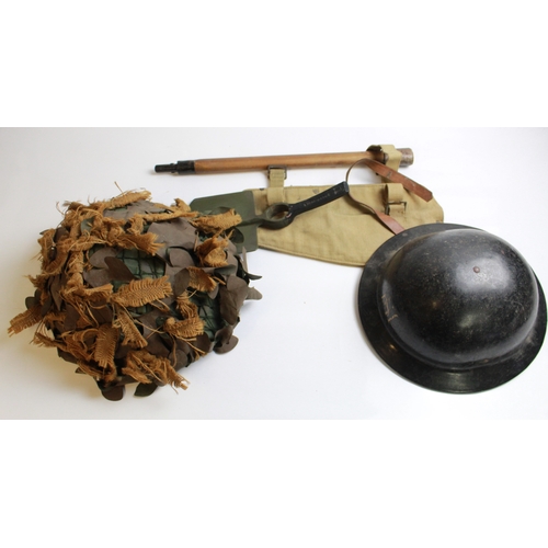 577 - WWII Plastfort (plastic) Brody helmet, post WWII British turtle helmet with woodland cammo, 1944 ent... 