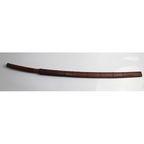 599 - Burmese Dha (sword) Wooden handle with copper hilt and brass pommel. The scabbard is made a split pi... 