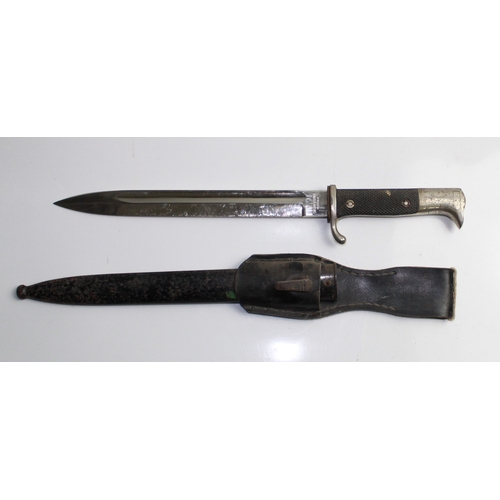 605 - WWII German K-98 dress bayonet with leather frog. Gustav Klemme Herford stamped on ricasso