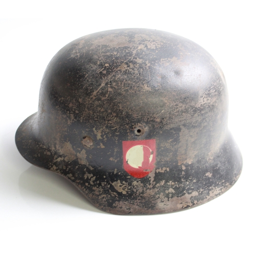 612 - WWII German Waffen SS double decal (Pixelated) M42 Helmet, with original liner and chin strap.  Hand... 