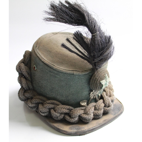 614A - Cameronians Scottish Rifles Shako with entwined cord decoration black plum and regiment badge