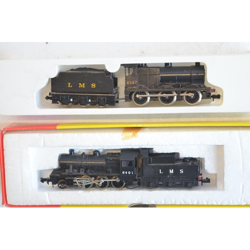 321 - Seven N gauge LMS black liveried electric steam locomotive models to include Hornby Minitrix N202 2-... 