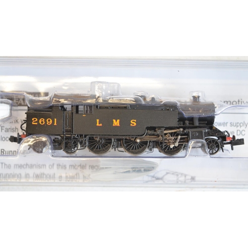 321 - Seven N gauge LMS black liveried electric steam locomotive models to include Hornby Minitrix N202 2-... 