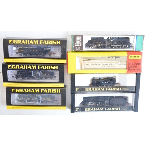 321 - Seven N gauge LMS black liveried electric steam locomotive models to include Hornby Minitrix N202 2-... 